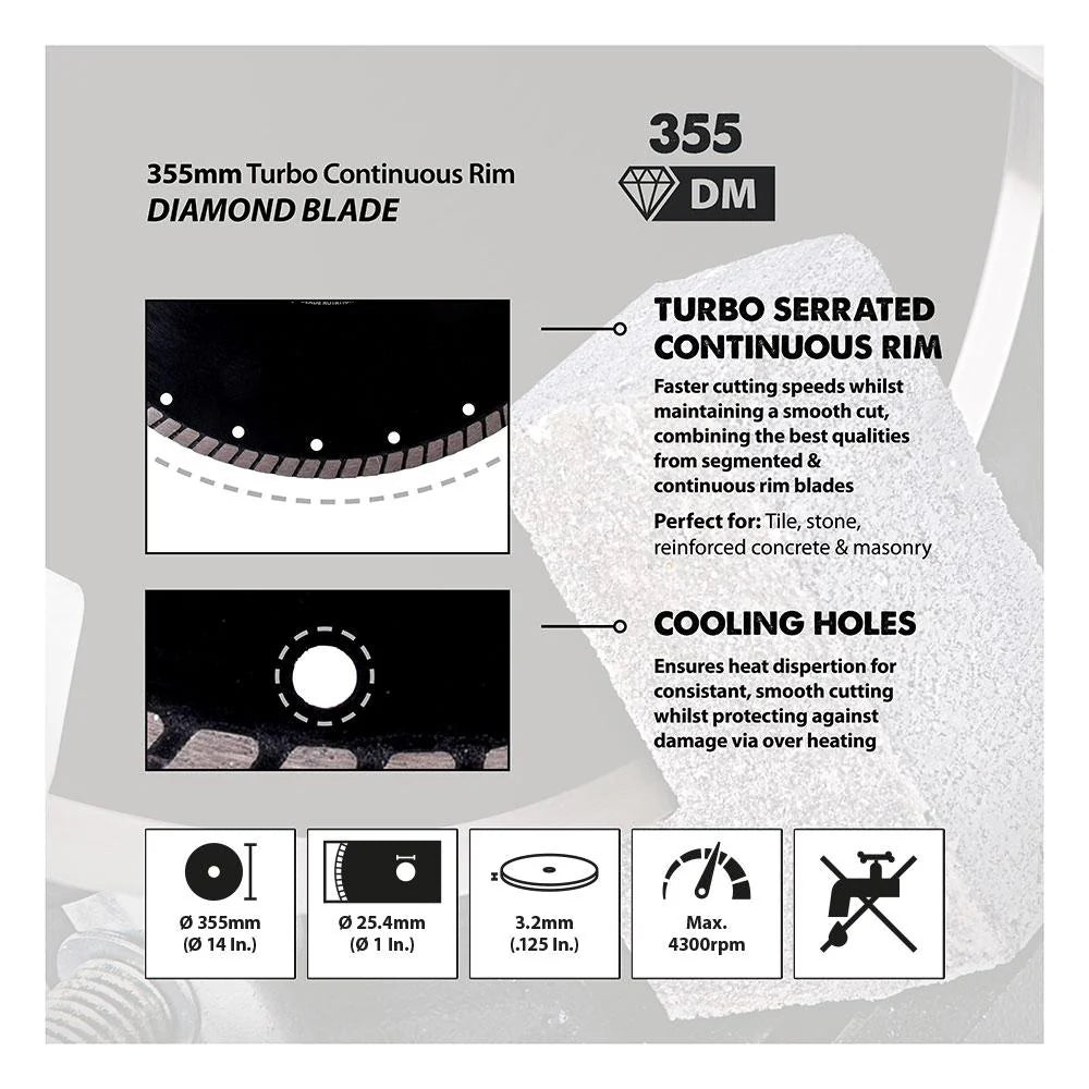 Disc diamantat pentru fierastraie circulare, Turbo-Segmentat, Evolution Ø355 x 25.4 mm - Imagine 5