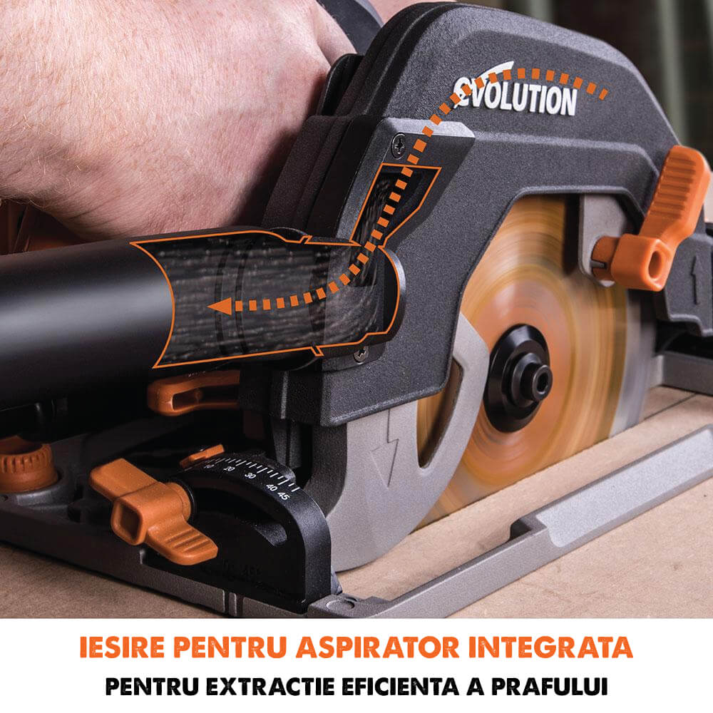 Fierastrau circular de mana, 1600 W, 3900 RPM, Evolution R185CCSX cu disc multi-material 185 mm + sina de ghidaj de 1020 mm - Imagine 12
