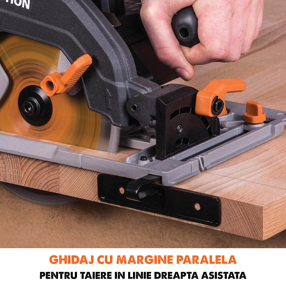 Fierastrau circular de mana, 1600 W, 3900 RPM, Evolution R185CCSX cu disc multi-material 185 mm + sina de ghidaj de 1020 mm - Imagine 13