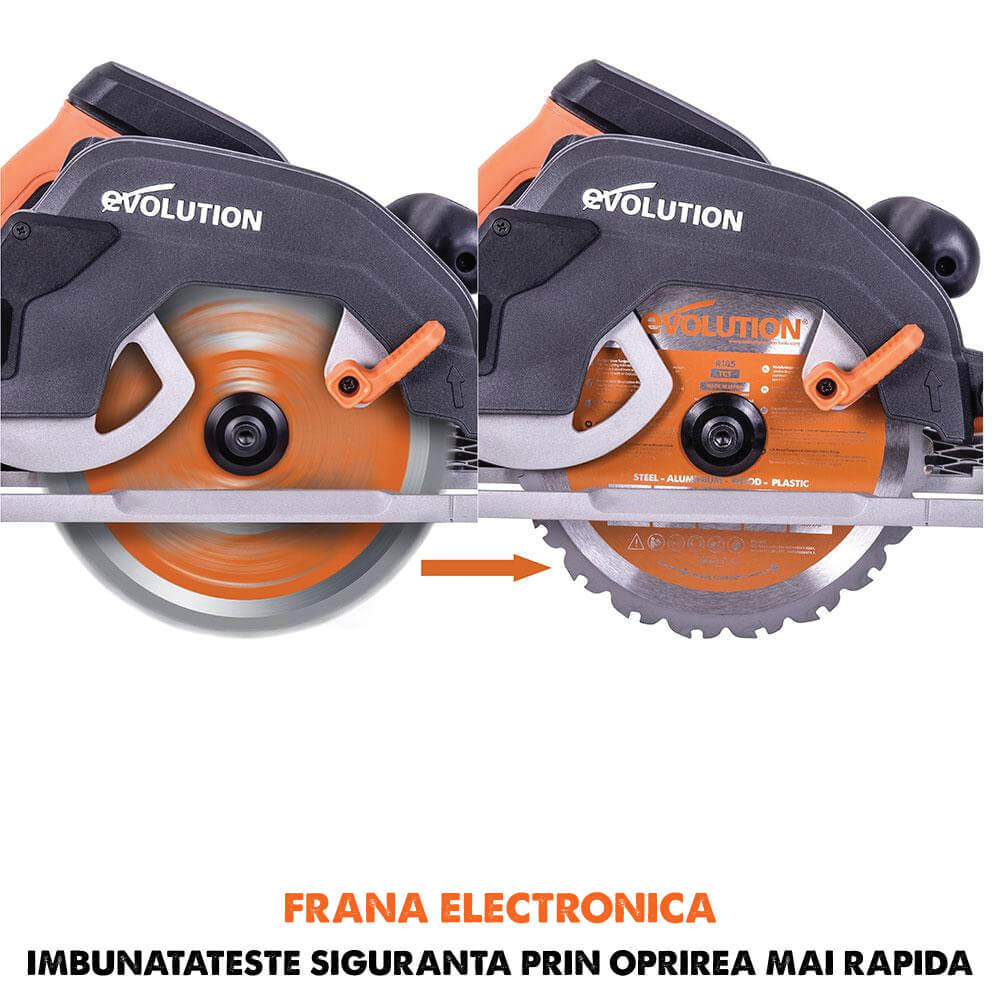 Fierastrau circular de mana, 1600 W, 3900 RPM, Evolution R185CCSX cu disc multi-material 185 mm + sina de ghidaj de 1020 mm - Imagine 15