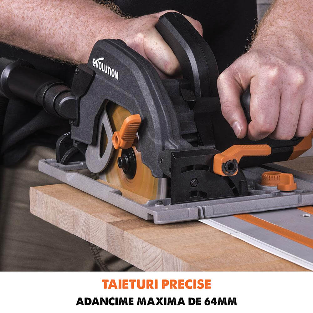 Fierastrau circular de mana, 1600 W, 3900 RPM, Evolution R185CCSX cu disc multi-material 185 mm + sina de ghidaj de 1020 mm - Imagine 14