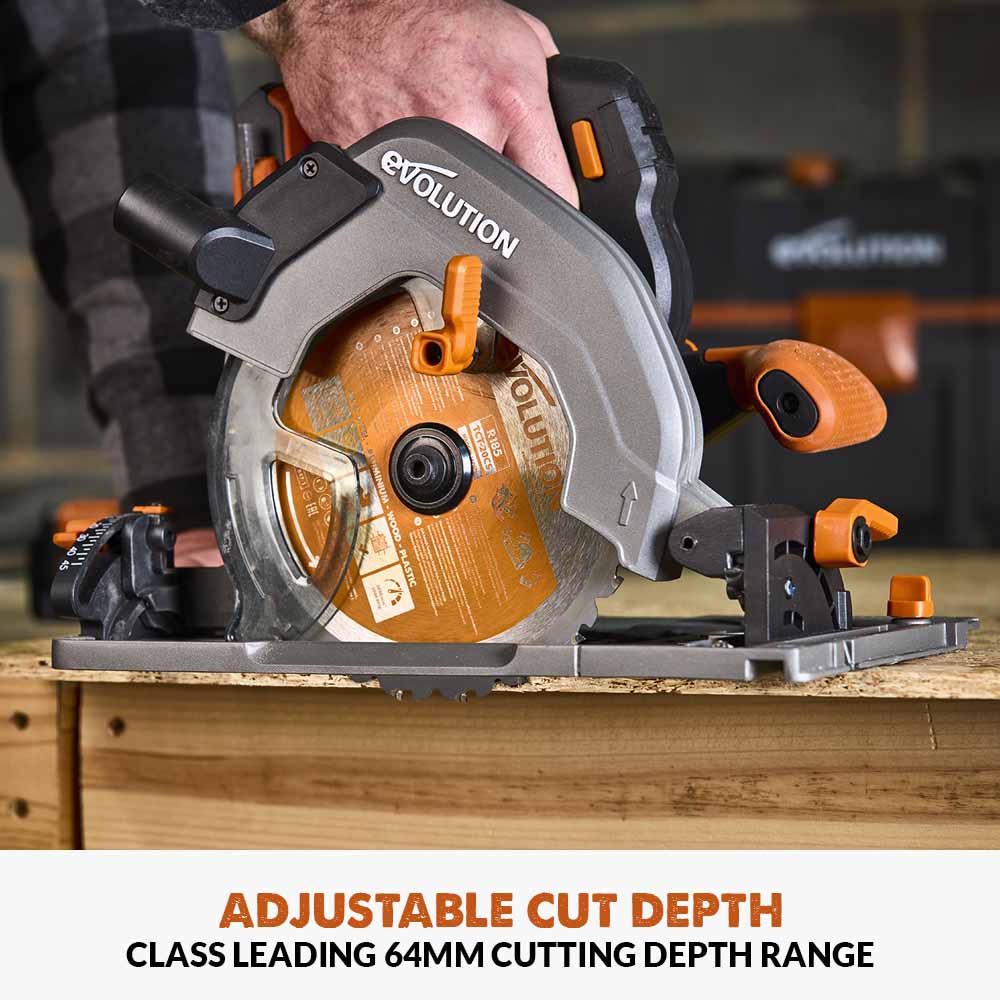 Pachet fierastrau circular de mana cu acumulator, 850 W, 3750 RPM, Evolution R185CCSX-Li 18V EXT + sina de ghidaj 2.8m - Imagine 9