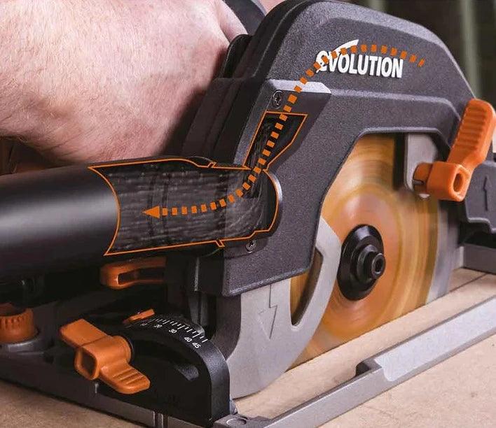 Fierastrau circular de mana, 1600 W, 3900 RPM, Evolution R185CCSX+ cu disc multi-materiale 185 mm + geanta - Imagine 13