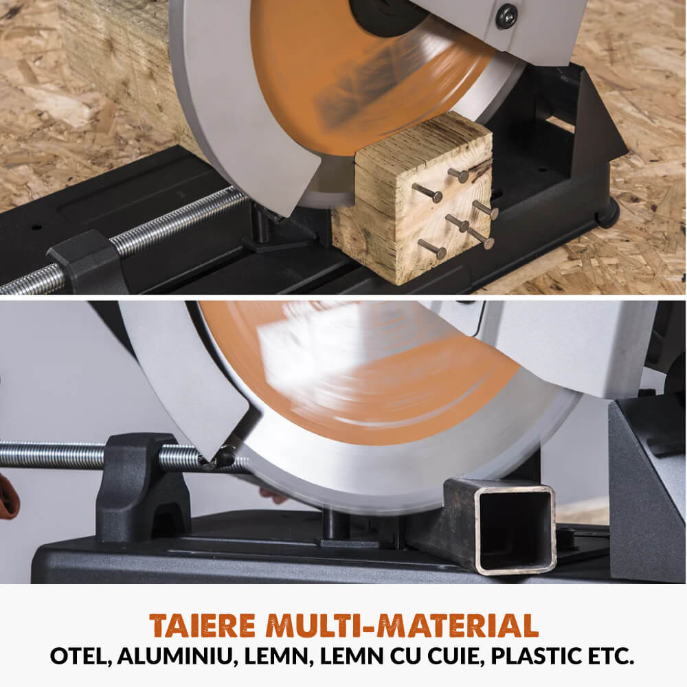 Pachet fierastrau debitat R355CPS de 355 mm cu panza TCT multimaterial + stand - Imagine 5