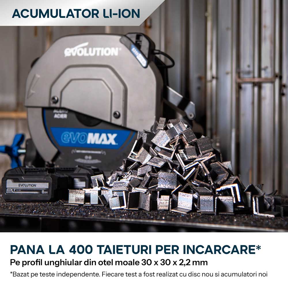 Fierastrau de debitat metal cu acumulator Evolution S355CPS-Li cu motor Brushless 36V si disc EvoMax - Imagine 5