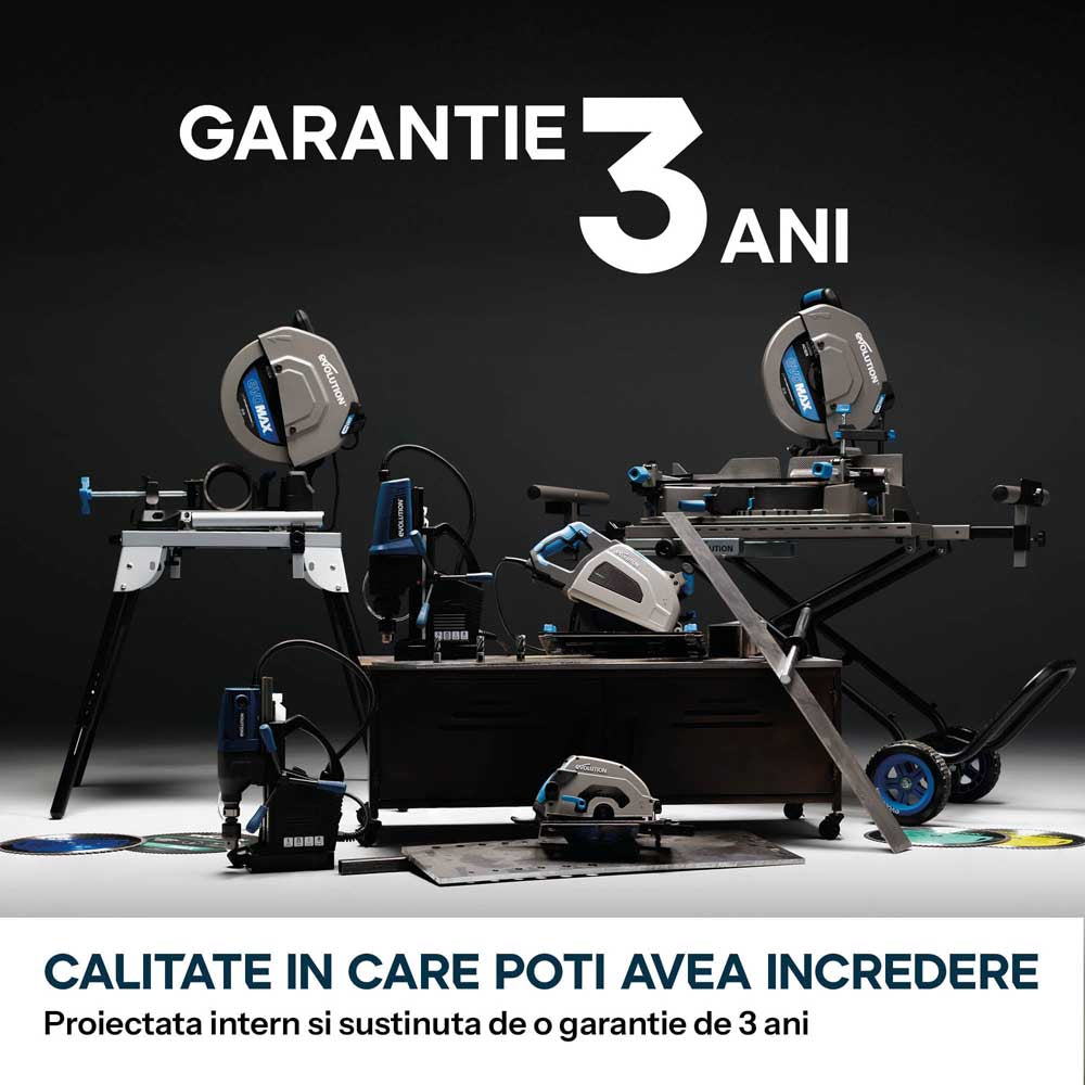Pachet Fierastrau de debitat metal cu functie de taiere in unghi Evolution S355MCS-G2, echipat cu disc 355mm EVOMAX Cermet Long-Life 80T + Stand Hidraulic — imaginea 19