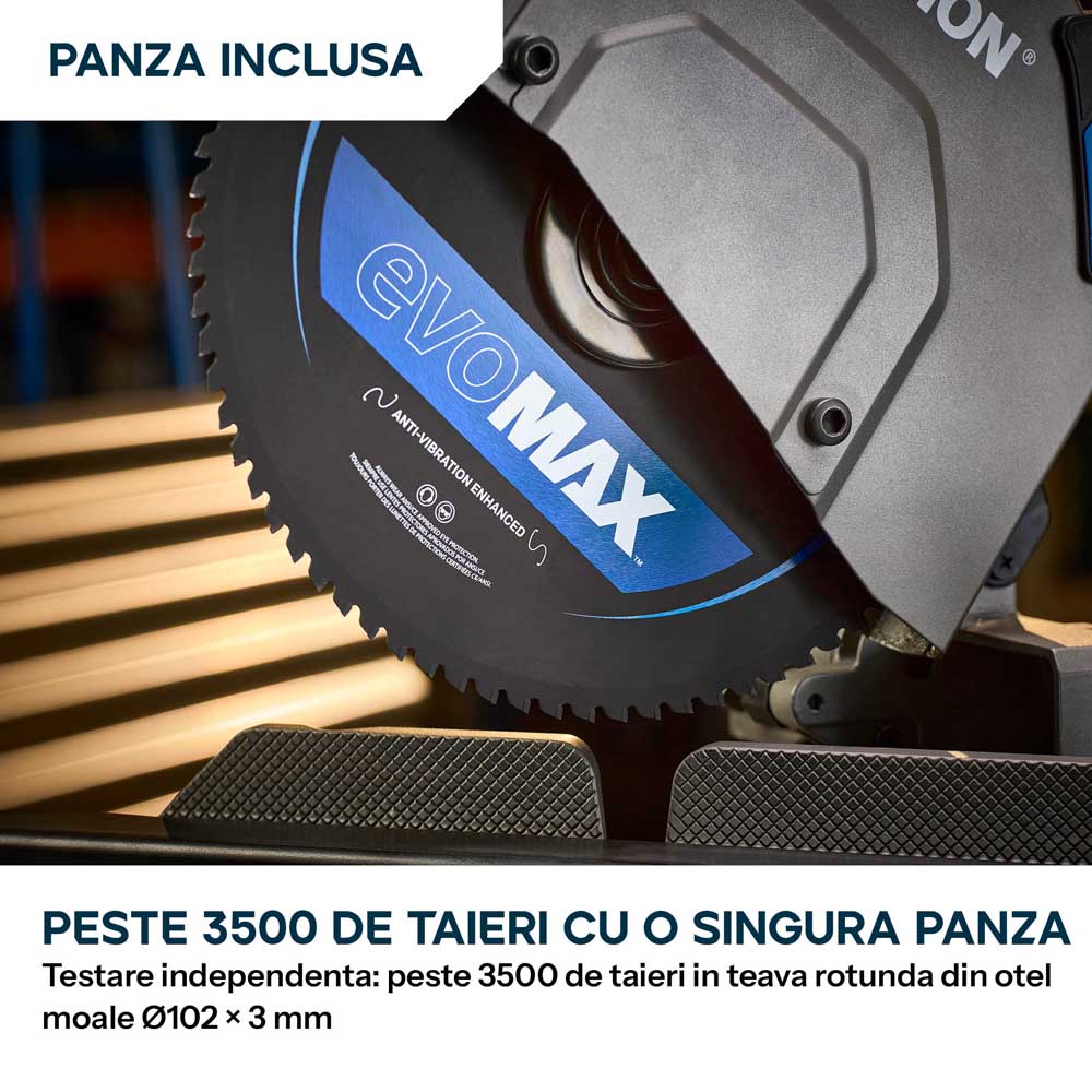 Pachet Fierastrau de debitat metal cu functie de taiere in unghi Evolution S355MCS-G2, echipat cu disc 355mm EVOMAX Cermet Long-Life 80T + Stand Hidraulic — imaginea 5