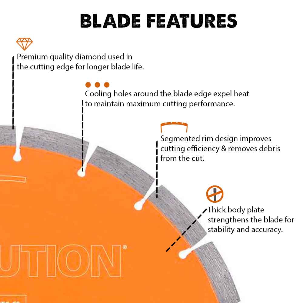 Disc Premium diamantat segmentat multifunctional, pentru masinile de taiat Evolution 300mm, Ø300 x 25.4 mm - Imagine 8